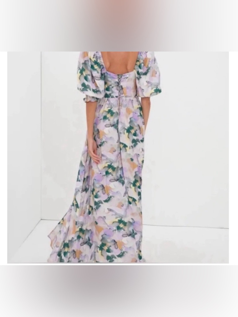 For Love and Lemons- Floral Puff-Sleeve Maxi Dress- Lavender & Green- never worn - Picture 2 of 7